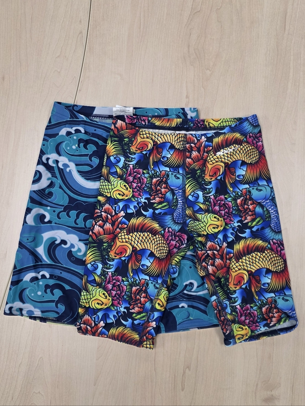 Vibrant Koi & Ocean Print Swim Jammer Shorts